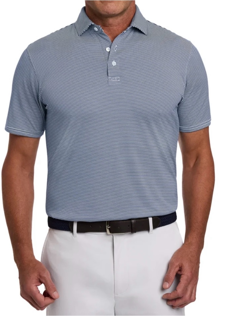 Men's Blue Micro-Stripe Short-Sleeve Polo